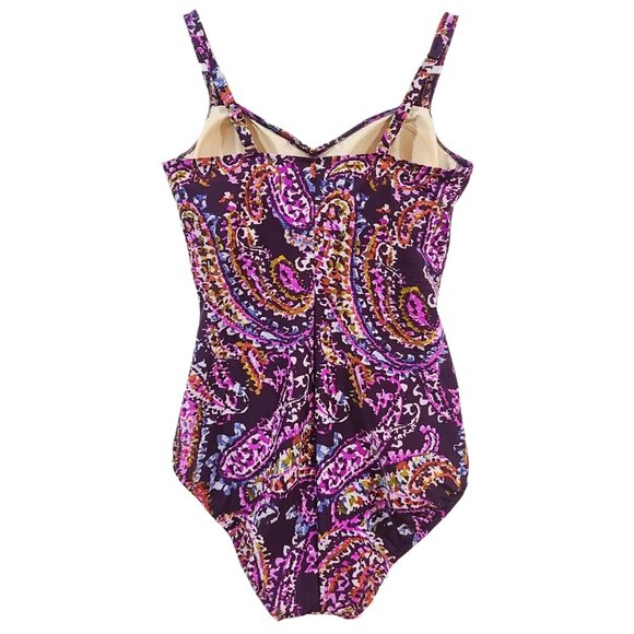 Miraclesuit One Piece size 12/14 Plum Paisley Ruched Tummy control Swimsuit - Picture 5 of 14
